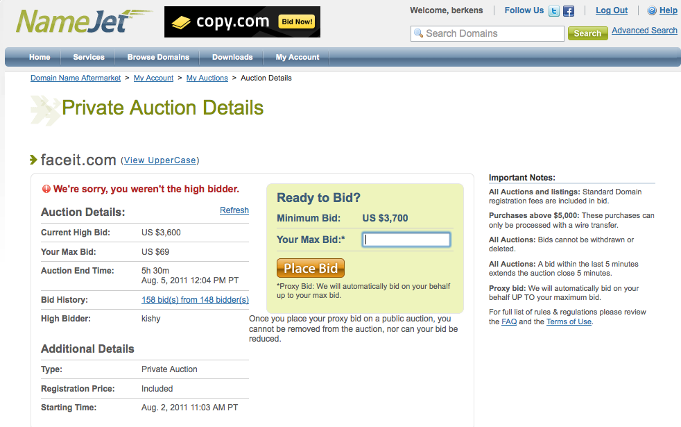 Faceit.com auction